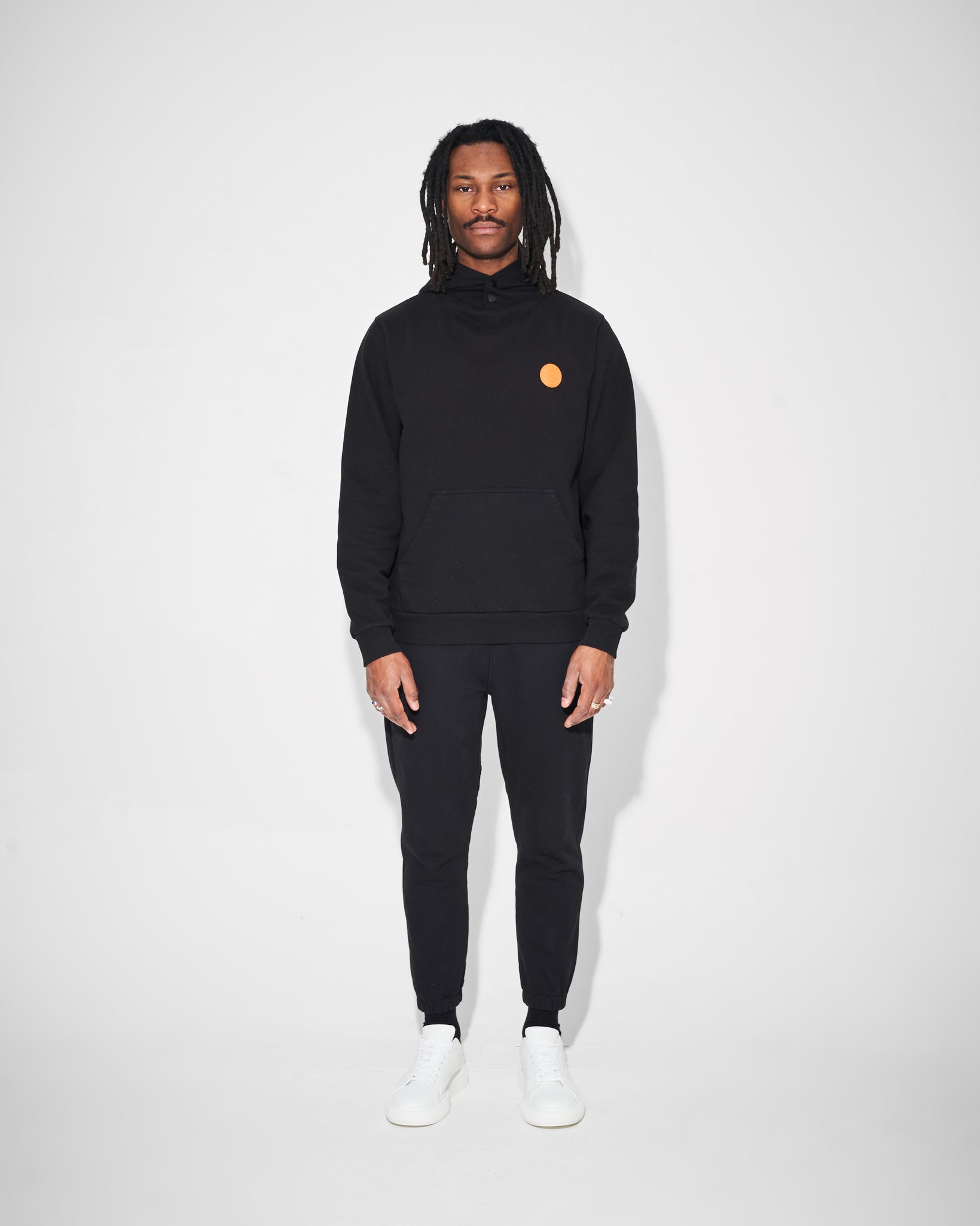 black heavyweight joggers and hoodie