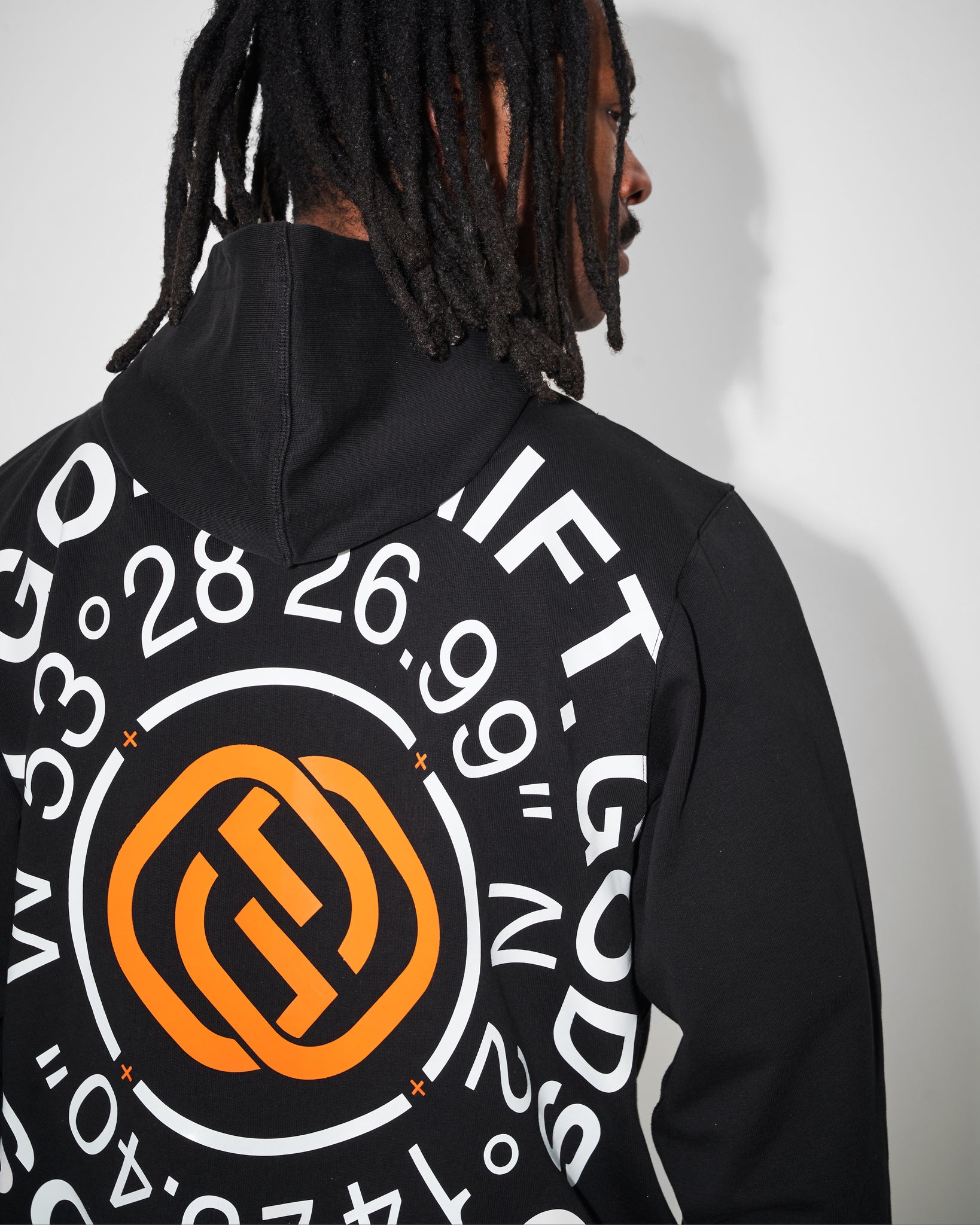 close up of black hoodie design