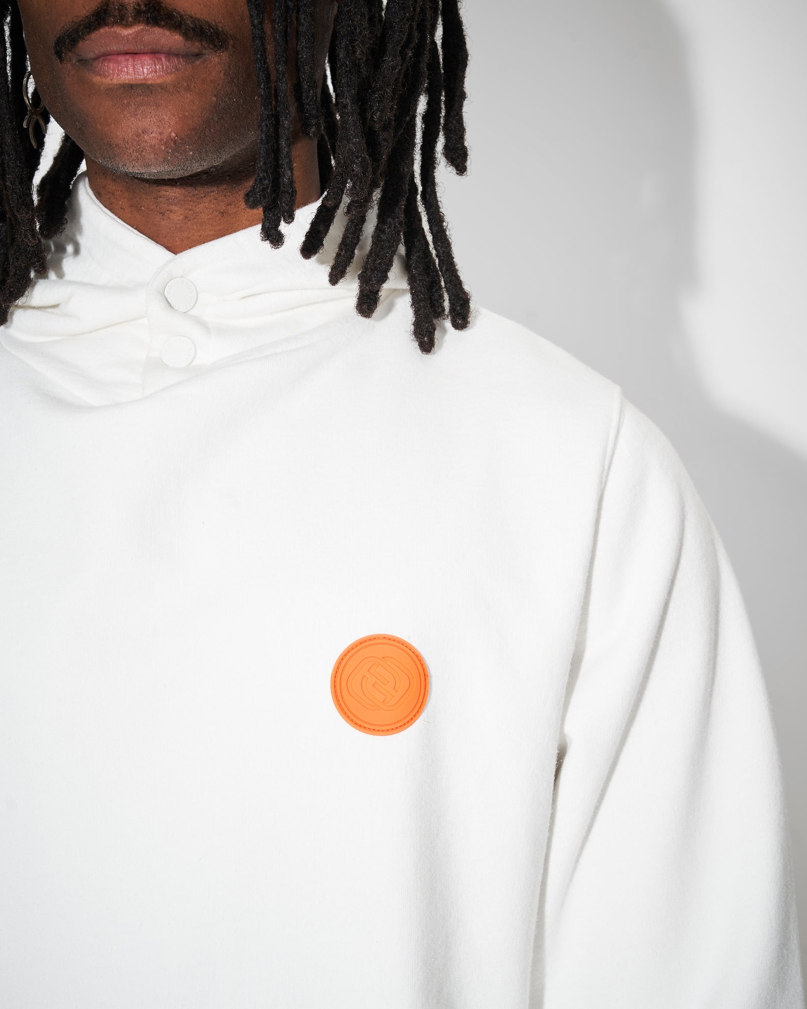 orange logo on white heavyweight hoodie