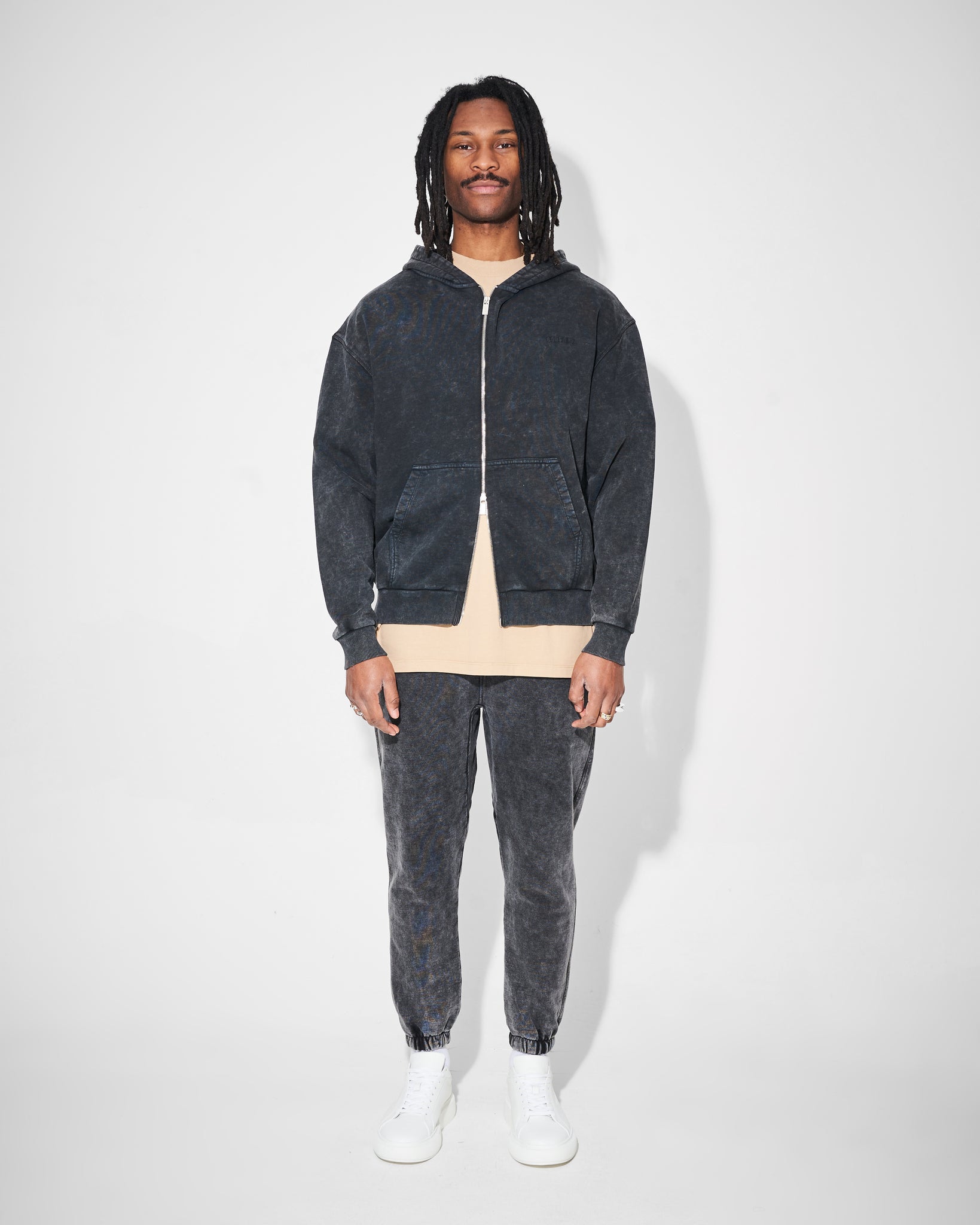acid wash heavyweight tracksuit with double zip