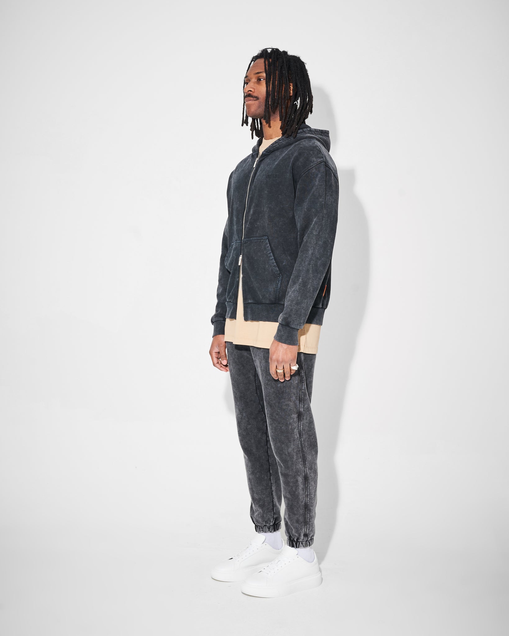 heavyweight hoodie and joggers in acid wash black