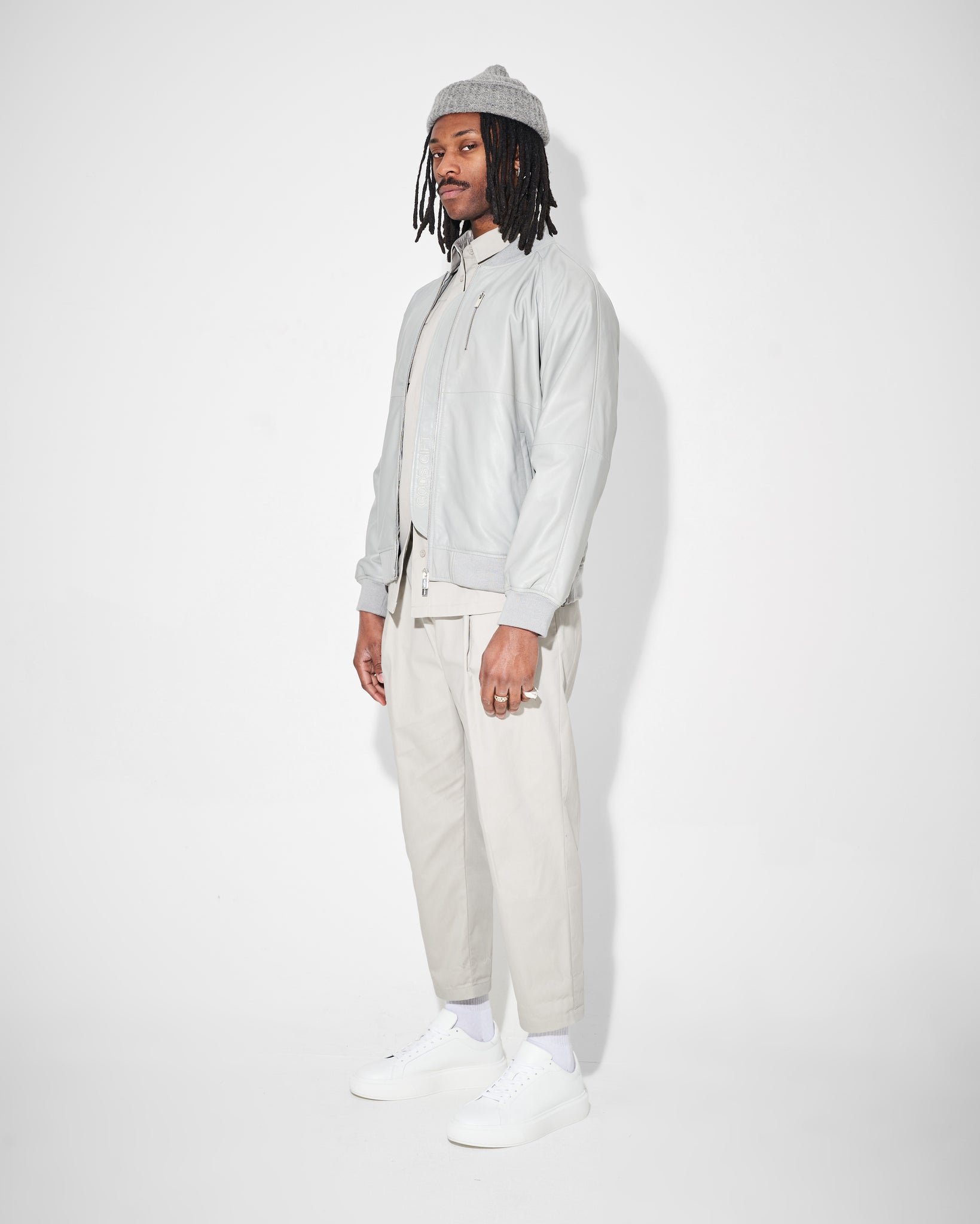 Dinno Leather Jacket in Limestone