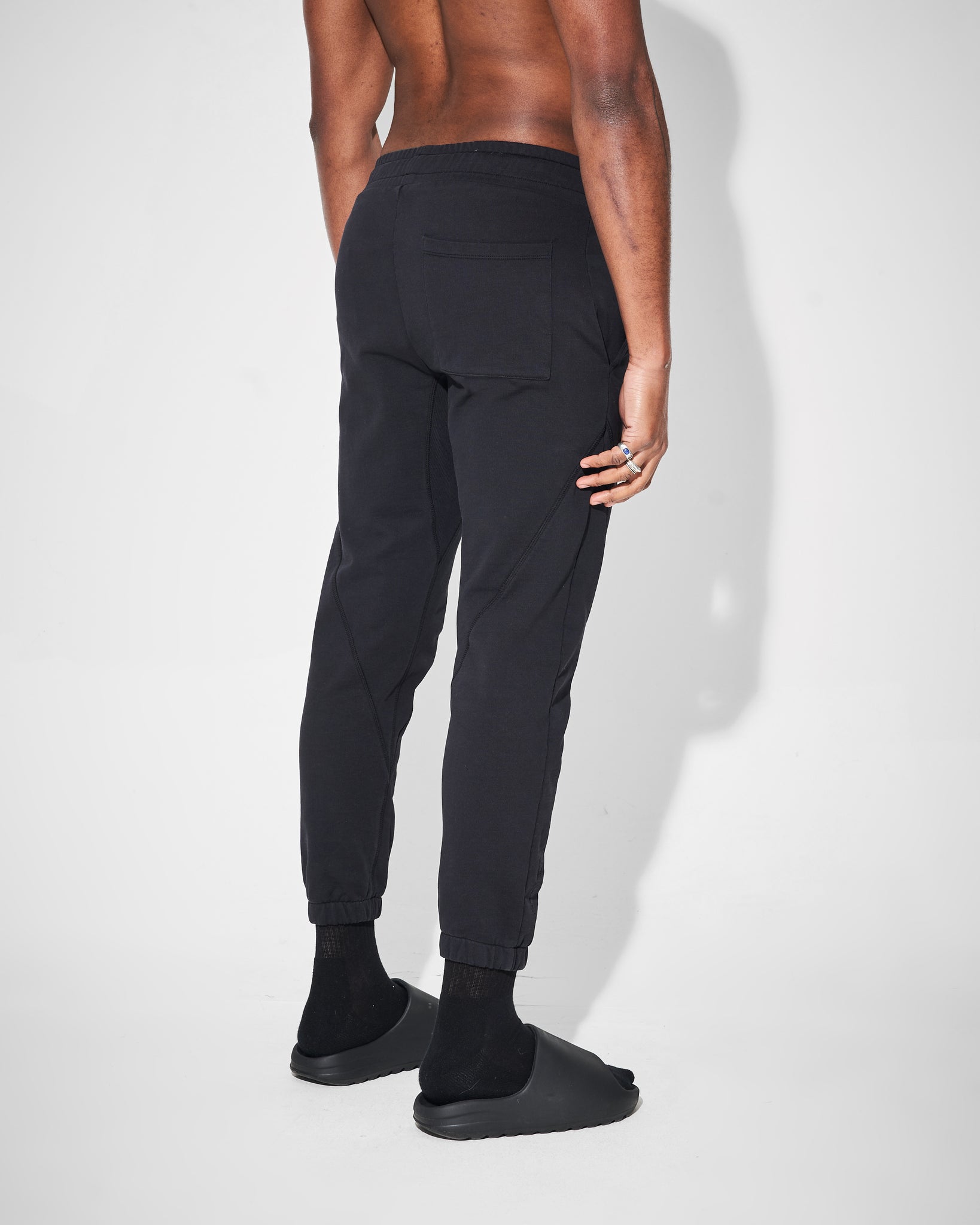 back detail of black heavyweight joggers